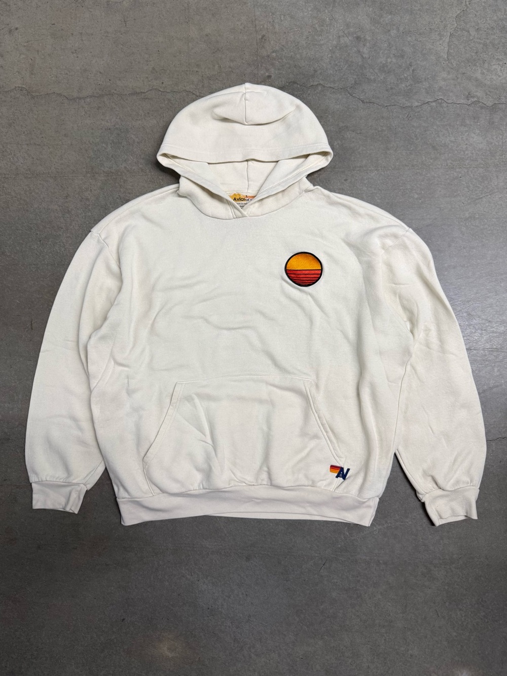 Aviator Nation Sunset Patch Pullover Relaxed Hoodie Adult Large Vintage White